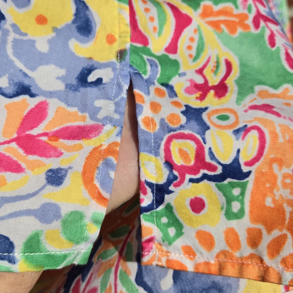 Ralph Lauren Floral Watercolor Button Down Blouse 3/4 Sleeves 2X Cotton - Picture 5 of 8